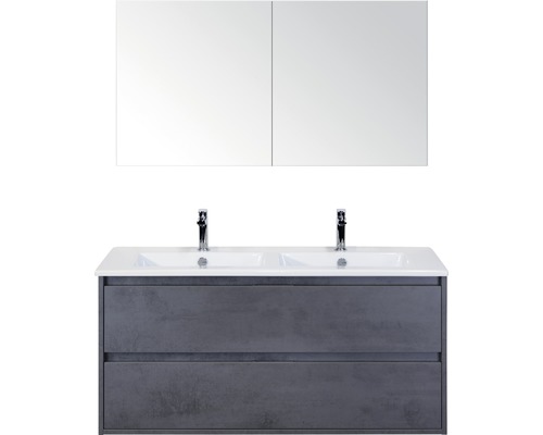Badmöbel-Set Sanox Porto Keramik 170x121x51 cm Doppel-Keramikwaschbecken 2 Schubladen beton anthrazit mit Spiegelschrank Badmöbel-Set Sanox Porto Keramik 170x121x51 cm Doppel-Keramikwaschbecken 2 Schubladen beton anthrazit mit Spiegelschrank