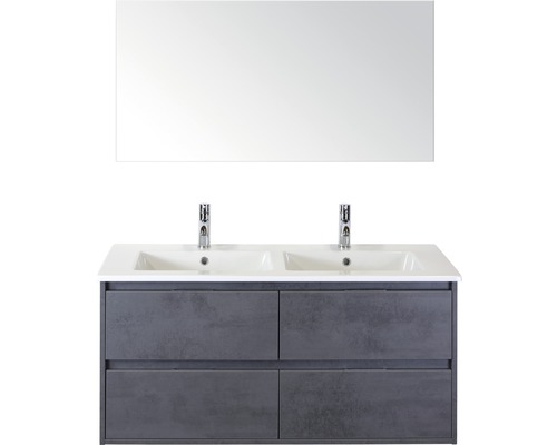 Badmöbel-Set Sanox Porto Keramik 170x121x51 cm Doppel-Keramikwaschbecken 4 Schubladen beton anthrazit mit Spiegel Badmöbel-Set Sanox Porto Keramik 170x121x51 cm Doppel-Keramikwaschbecken 4 Schubladen beton anthrazit mit Spiegel