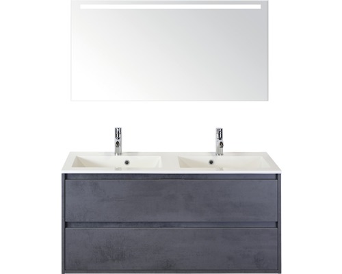 Badmöbel-Set Sanox Porto Mineralguss 170x121x51 cm Doppel-Mineralgusswaschbecken beton anthrazit mit LED-Beleuchtung Badmöbel-Set Sanox Porto Mineralguss 170x121x51 cm Doppel-Mineralgusswaschbecken beton anthrazit mit LED-Beleuchtung