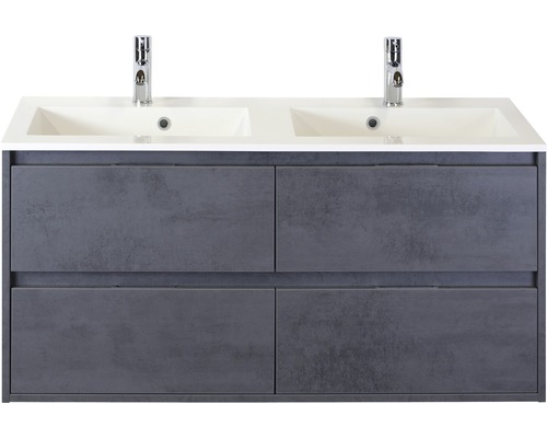 Waschbeckenunterschrank Sanox Porto Mineralguss 57x121x51 cm mit Doppel-Mineralgusswaschbecken 4 Schubladen beton anthrazit