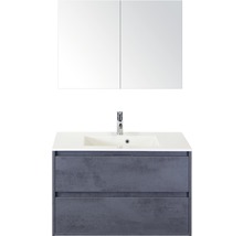 Waschtisch mit zwei Schubladen, Waschbecken, Armatur und Spiegelschrank