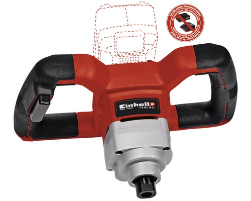 Einhell Logo. Mörtelrührer mit zwei Griffen zum Mischen von Baumaterialien.