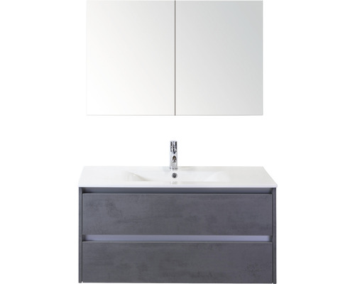 Badmöbel-Set Sanox Dante Keramik 170x101x46 cm Keramikwaschbecken Beton anthrazit mit Spiegelschrank Badmöbel-Set Sanox Dante Keramik 170x101x46 cm Keramikwaschbecken Beton anthrazit mit Spiegelschrank