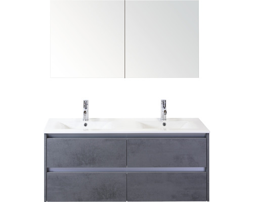 Badmöbel-Set Sanox Dante Keramik 170x121x46 cm Doppel-Keramikwaschbecken Beton anthrazit mit Spiegelschrank Badmöbel-Set Sanox Dante Keramik 170x121x46 cm Doppel-Keramikwaschbecken Beton anthrazit mit Spiegelschrank