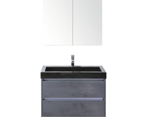 Badmöbel-Set Sanox Dante Naturstein 170x81x45,5 cm Natursteinwaschbecken Beton anthrazit mit Spiegelschrank Badmöbel-Set Sanox Dante Naturstein 170x81x45,5 cm Natursteinwaschbecken Beton anthrazit mit Spiegelschrank