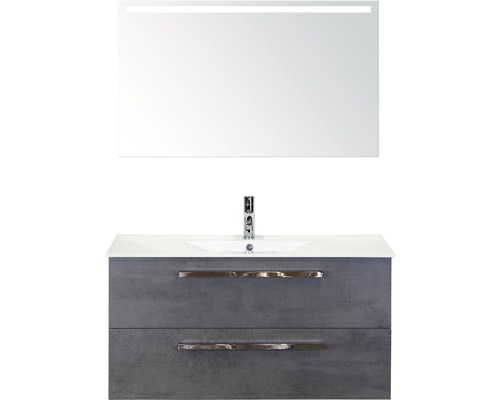 Badmöbel-Set Sanox Seville Keramik 170x101x46 cm Keramikwaschbecken Beton anthrazit mit LED-Beleuchtung Badmöbel-Set Sanox Seville Keramik 170x101x46 cm Keramikwaschbecken Beton anthrazit mit LED-Beleuchtung