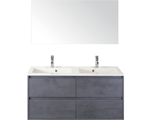 Badmöbel-Set Sanox Porto Mineralguss 170x121x51 cm Doppel-Mineralgusswaschbecken 4 Schubladen beton anthrazit mit Spiegel Badmöbel-Set Sanox Porto Mineralguss 170x121x51 cm Doppel-Mineralgusswaschbecken 4 Schubladen beton anthrazit mit Spiegel