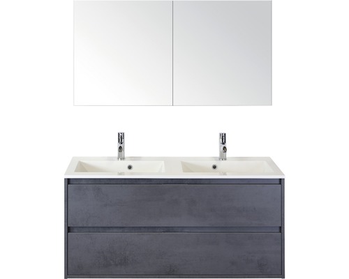 Badmöbel-Set Sanox Porto Mineralguss 170x121x51 cm Doppel-Mineralgusswaschbecken beton anthrazit mit Spiegelschrank Badmöbel-Set Sanox Porto Mineralguss 170x121x51 cm Doppel-Mineralgusswaschbecken beton anthrazit mit Spiegelschrank