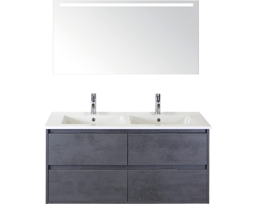 Badmöbel-Set Sanox Porto Keramik 170x121x51 cm Doppel-Keramikwaschbecken 4 Schubladen beton anthrazit mit LED-Beleuchtung Badmöbel-Set Sanox Porto Keramik 170x121x51 cm Doppel-Keramikwaschbecken 4 Schubladen beton anthrazit mit LED-Beleuchtung