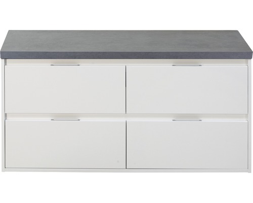 Waschbeckenunterschrank Sanox Porto 59x120x50 cm mit Waschtischplatte 4 Schubladen weiß hochglanz/beton anthrazit