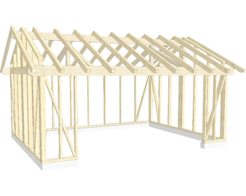 Holzkonstruktion Holzriegelbau mit Satteldach 500x650 cm