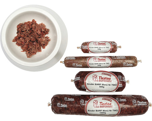 Rohfuttermittel Barf Frostfutter Nestos Rindermenü 500g Nestos Barferkost Rind Menü Nr. TWO Hundefutter mit verschiedenen Füllmengen und Schale