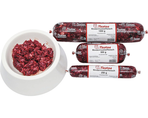 Rohfuttermittel Barf Frostfutter Nestos Rindermuskelfleisch 500 g Nestos Rindermuskelfleisch für Hunde in verschiedenen Größen