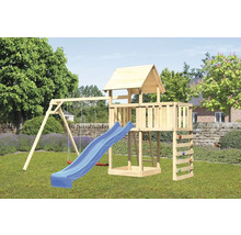 Spielplatz mit Schaukel, Rutsche, Spielhaus und Kletterwand im Garten