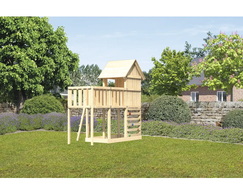 Spielturm Spielhaus Karibu Frieda 107 x 107 cm Holz bestehend aus Anbau, Kletterwand Spielturm Spielhaus Karibu Frieda 107 x 107 cm Holz bestehend aus Anbau, Kletterwand
