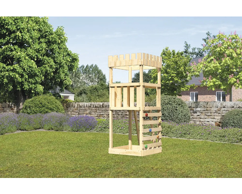 Spielturm Spielhaus Karibu Löwenherz 107 x 107 cm Holz bestehend aus Kletterwand Holz Kletterturm Spielturm im Garten