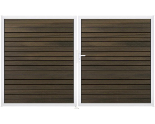 Gartentor aus Holz mit Metallrahmen