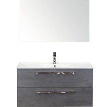 Badmöbel-Set Sanox Seville Keramik 170x101x46 cm Keramikwaschbecken Beton anthrazit mit Spiegel