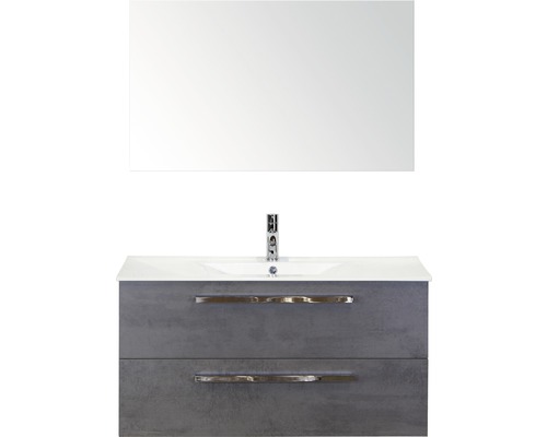 Badmöbel-Set Sanox Seville Keramik 170x101x46 cm Keramikwaschbecken Beton anthrazit mit Spiegel Badmöbel-Set Sanox Seville Keramik 170x101x46 cm Keramikwaschbecken Beton anthrazit mit Spiegel