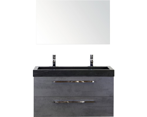 Badmöbel-Set Sanox Seville Naturstein 170x101x45,5 cm Doppel-Natursteinwaschbecken Beton anthrazit mit Spiegel Badmöbel-Set Sanox Seville Naturstein 170x101x45,5 cm Doppel-Natursteinwaschbecken Beton anthrazit mit Spiegel