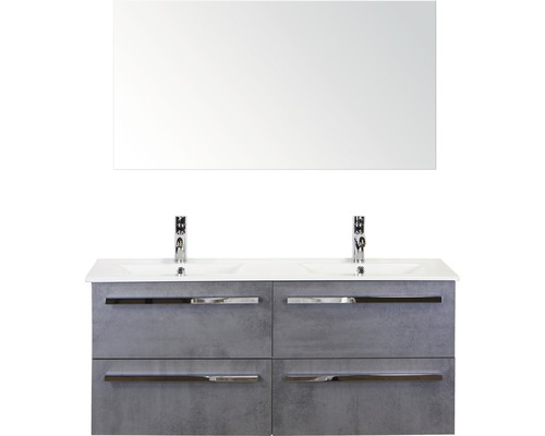 Badmöbel-Set Sanox Seville Keramik 170x121x46 cm Doppel-Keramikwaschbecken Beton anthrazit mit Spiegel Badmöbel-Set Sanox Seville Keramik 170x121x46 cm Doppel-Keramikwaschbecken Beton anthrazit mit Spiegel