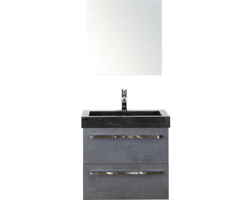 Badmöbel-Set Sanox Seville Naturstein 170x61x45,5 cm Natursteinwaschbecken Beton anthrazit mit Spiegelschrank Badmöbel-Set Sanox Seville Naturstein 170x61x45,5 cm Natursteinwaschbecken Beton anthrazit mit Spiegelschrank