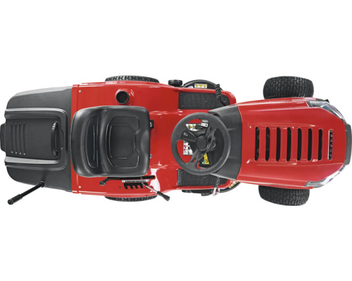 Aufsitzrasenmäher in roter Farbe von oben