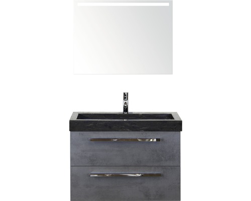 Badmöbel-Set Sanox Seville 170x81x45,5 cm mit Natursteinwaschbecken Beton anthrazit mit LED-Beleuchtung Badmöbel-Set Sanox Seville 170x81x45,5 cm mit Natursteinwaschbecken Beton anthrazit mit LED-Beleuchtung