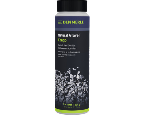Aquarienkies Natural Gravel Kongo Dennerle 3 - 8 mm schwarz 0,500 Kilogramm Aquascaping Dennerle Natural Gravel Kongo, natürlicher Aquarienkies in einer 500-Gramm-Packung mit einer Körnung von drei bis acht Millimetern