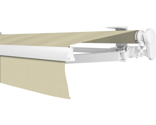 SOLUNA Gelenkarmmarkise Proof 4,5x3 Stoff Dessin 7548 Gestell RAL 9010 reinweiß Antrieb rechts inkl. Kurbel