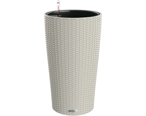 Pflanzkübel Lechuza Cilindro Cottage Kunststoff 32 x 32 x 56 cm sandbraun inkl. Erdbewässerungsystem, Pflanzeinsatz und Wasserstandsanzeiger Hoher Pflanzkübel im Rattan-Design mit Wasserstandsanzeige.