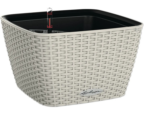 Pflanzschale Lechuza Bacino Cottage Kunststoff 30 x 30 x 18 cm sandbraun inkl. Erdbewässerungsystem, Pflanzeinsatz und Wasserstandsanzeiger Quadratischer Lechuza Pflanzkübel mit Bewässerungssystem