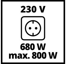 Symbol für 230 Volt Spannung, Steckdose, 680 Watt, maximal 800 Watt
