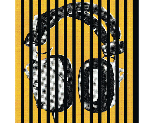 Akustikpaneel digital bedruckt Headphones 1 572,5 x 572,5 x 19 mm Kopfhörer mit vertikalen Streifen im Grafikdesign