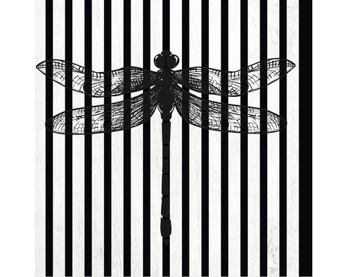Akustikpaneel digital bedruckt Libelle 1 572,5 x 572,5 x 19 mm Dekoratives Bild mit einer Libelle vor einem gestreiften Hintergrund
