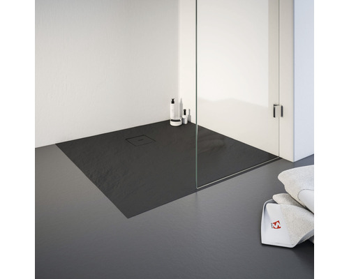 Extraflache Duschwanne Schulte Plan ExpressPlus EP216010 57 100x100x4 cm anthrazit Ebenerdige Dusche mit Duschrinne und Glasabtrennung