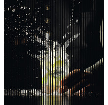 Ein Glas mit Eis und Spritzwasser, gehalten von einer Hand