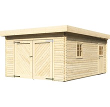Holzgarage mit Doppeltür und Fenster