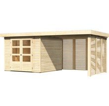 Gartenhaus Karibu Kodiak 3,5 inkl. Anbaudach 2,8 m, Feuerholzoption 528,5 x 262 cm natur