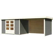 Modernes Gartenhaus mit Doppeltür und Anbau aus Holz