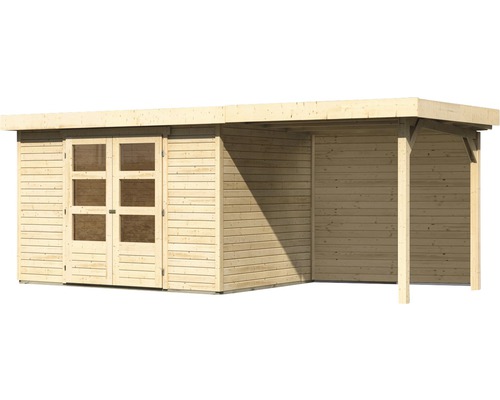 Holzgartenhaus mit Doppeltür und Anbau