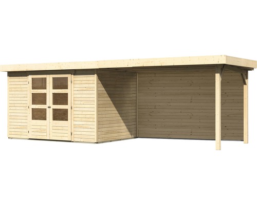 Holzgartenhaus mit Doppeltür und Anbau