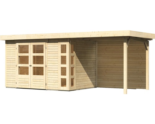 Holzgartenhaus mit Doppeltür und Fenstern