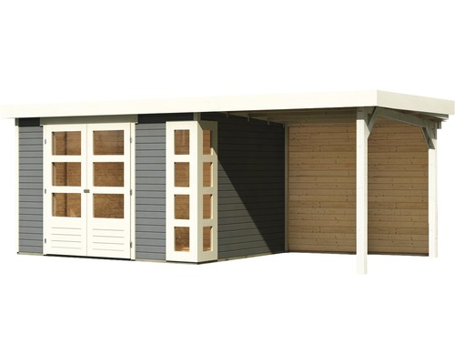 Gartenhaus mit Doppeltür und überdachter Veranda aus Holz