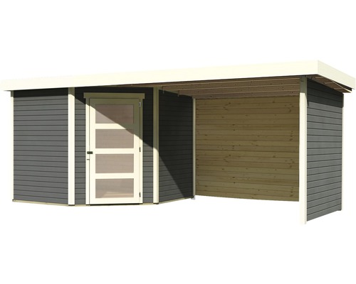 Gartenhaus mit Tür und Unterstand aus Holz