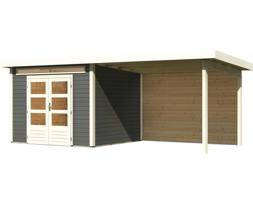 Gartenhaus mit Doppeltür und seitlichem Unterstand