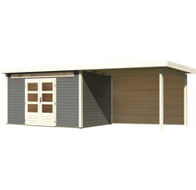 Gartenhaus mit Doppeltür und überdachtem Bereich aus Holz