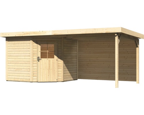 Holzgartenhaus mit Anbau und Tür