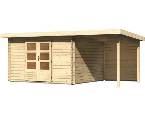 Holzgartenhaus mit Doppeltür und Carport