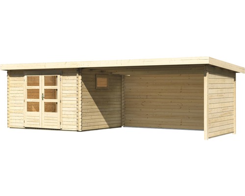 Holzgartenhaus mit Doppeltür und Carport